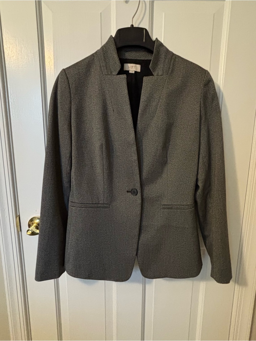 LOFT Gray Herringbone Notchless Single-Button Blazer